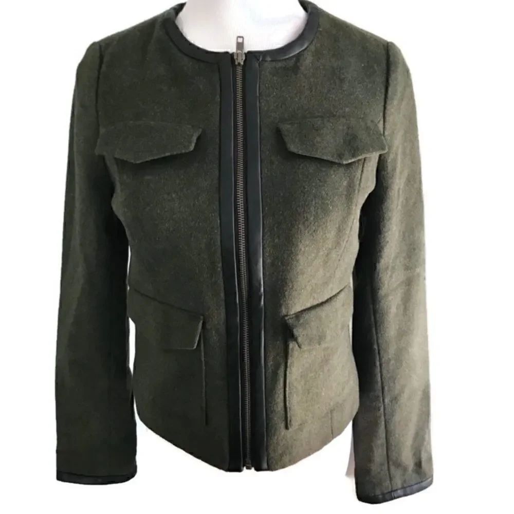 New! The Limited Zippered Jacket In Army Green Sz S